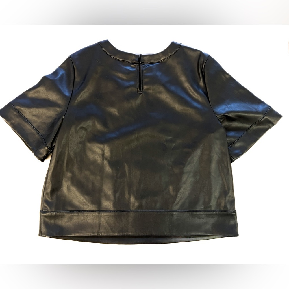 Blk Pleather Top Faux Leather Short Sleeve L - Picture 2 of 3